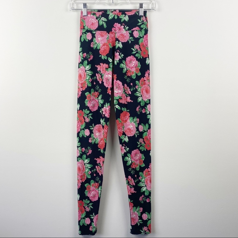 LIQUIDO ACTIVE Black Pink Floral‎ Athletic Leggings Size X-Small XS